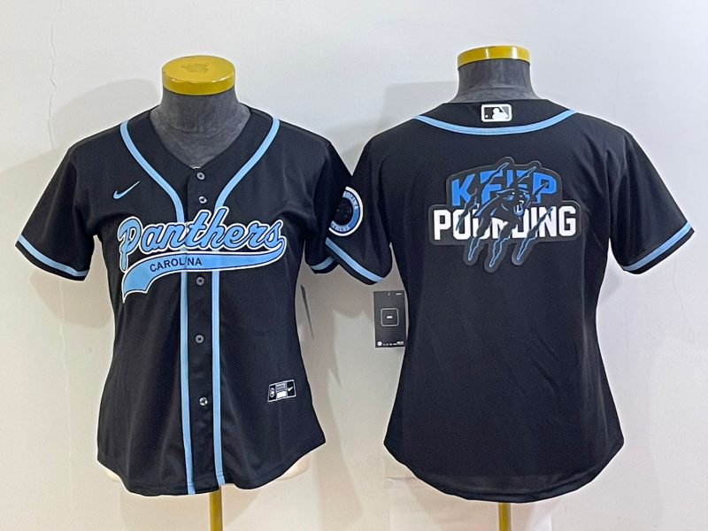 Youth Black Carolina Panthers Team Big Logo With Patch Cool Base Stitched Baseball Jersey